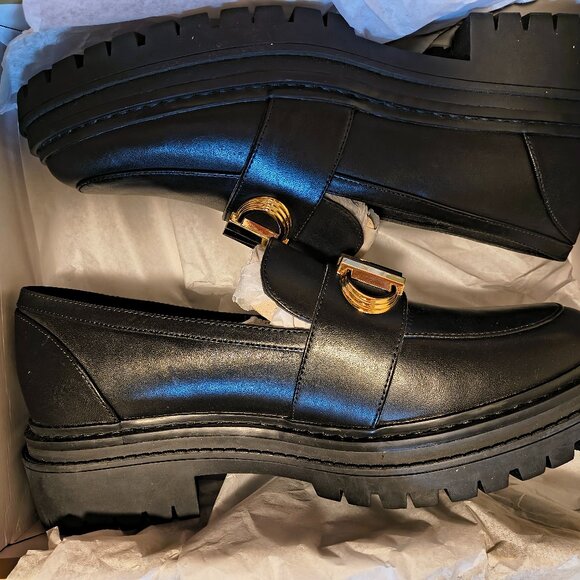 MICHAEL Michael Kors Black Loafers with Gold Logo - Picture 3 of 5